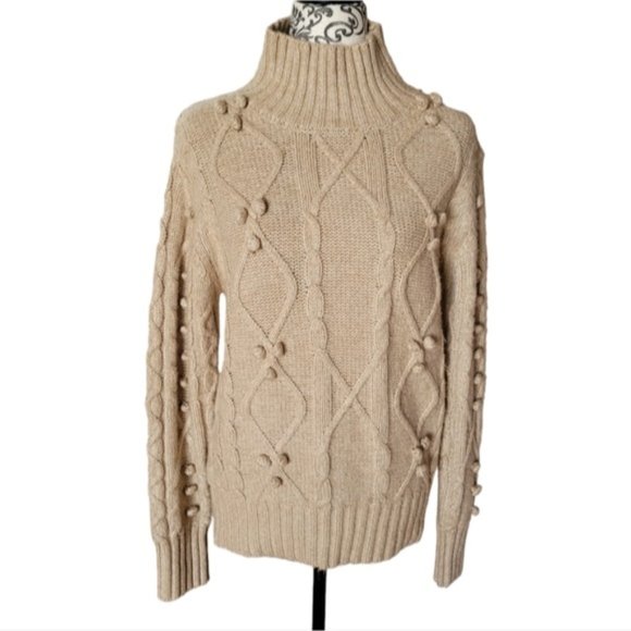 Cupcakes and Cashmere mock neck cable knit pompom sweater size medium - Picture 2 of 14